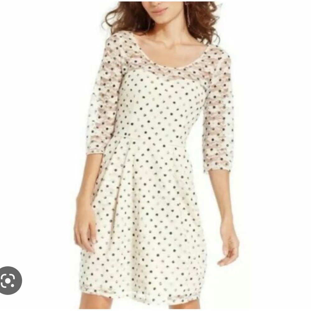 Betsey Johnson Cream Polka Dot Floral Lace Overlay